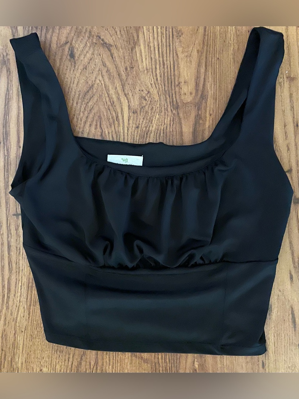 Black Sleeveless Crop Top Form Fitting Square Neckline Live In the Moment Medium